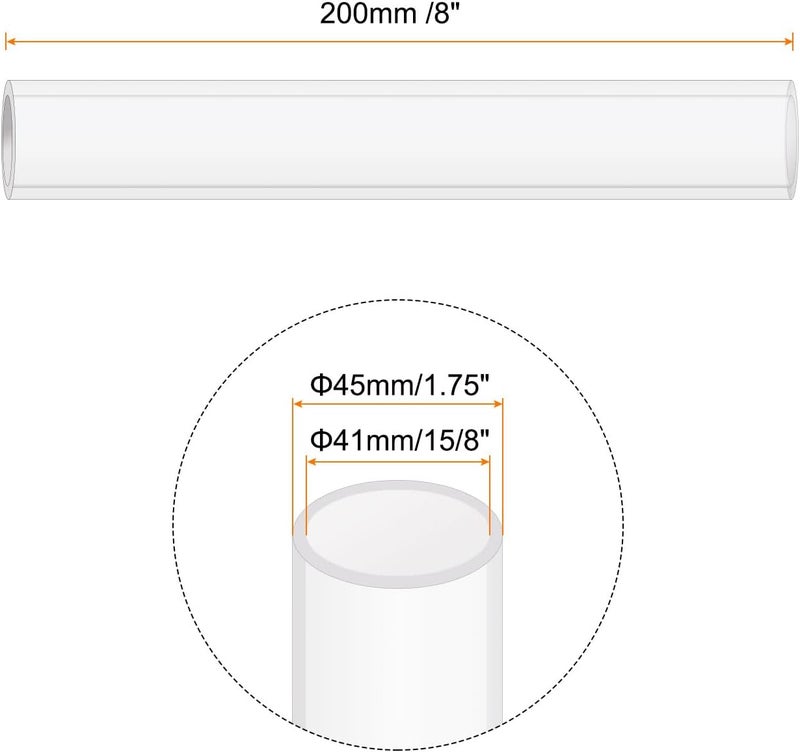 Rebower 8" Clear Plastic Rigid Pipe 41mm ID x 45mm OD (1 5/8" ID x 1.75" OD) Acrylic Round Polycarbonate Tubing, [for Plumbing, Hydraulics, Aquarium] - 2Pcs - Image 2